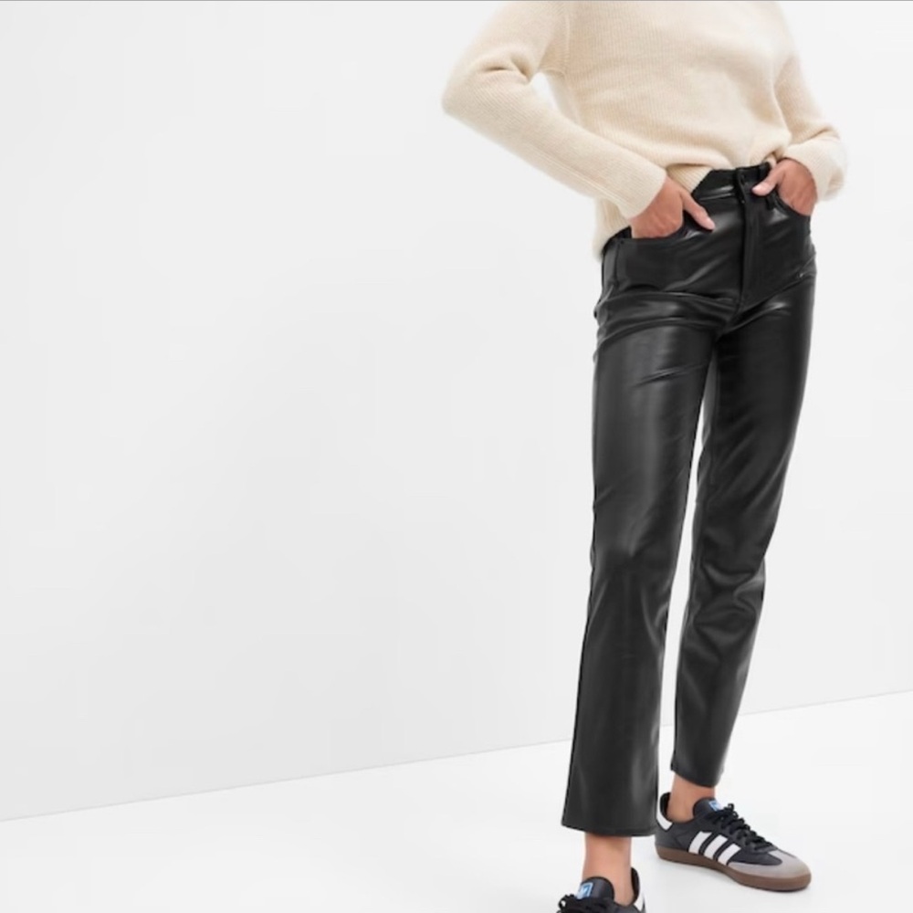 NWT GAP Black High Rise Vegan Leather Vintage Slim Pants, Size 28/6S